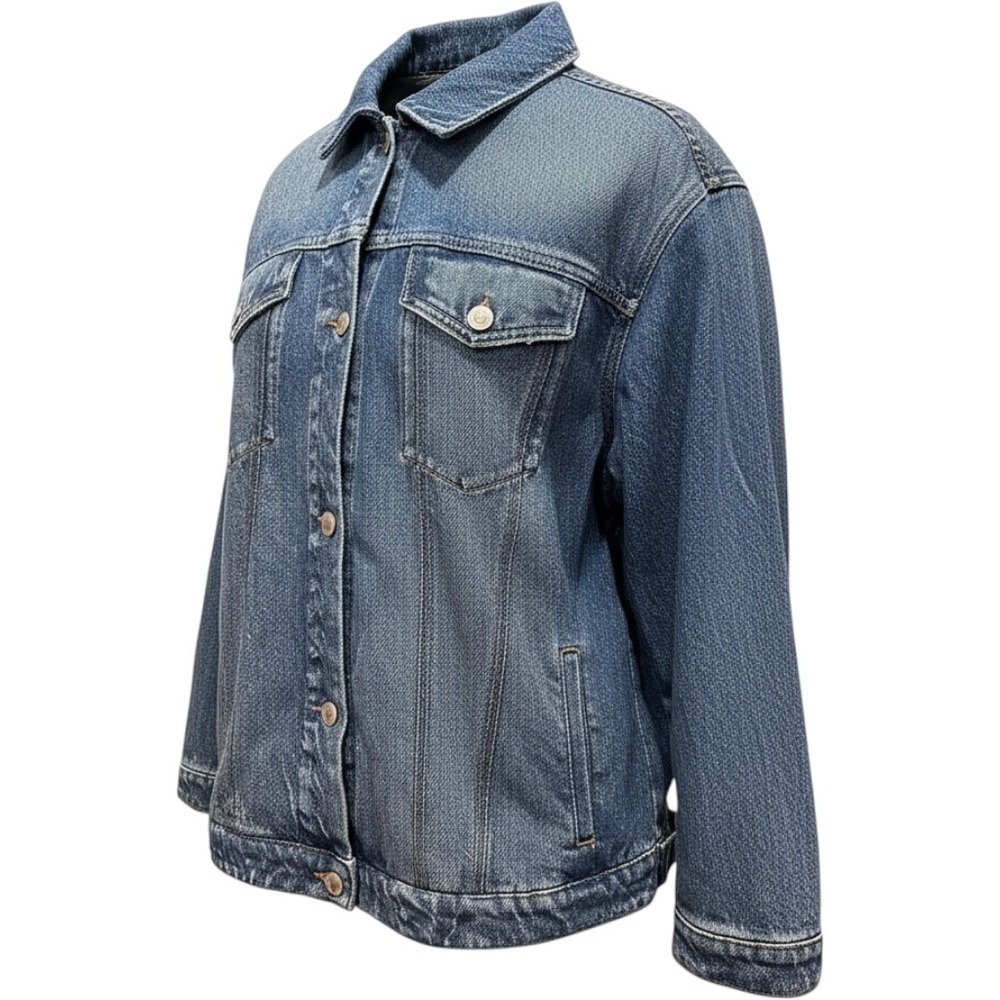 AnyBody Womens Medium Wash French Terry Knit Denim Trucker Jacket Plus 1X
